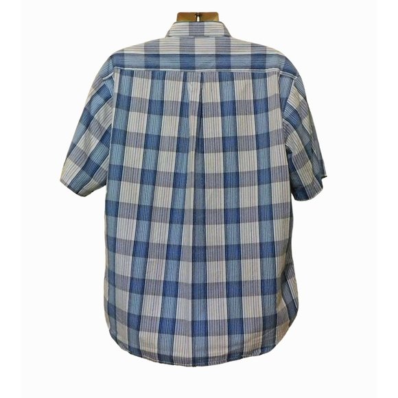 Alexander Julian Colours Shirt XL Blue Stripes Checks Short Sleeve Collar Cotton - Picture 5 of 9